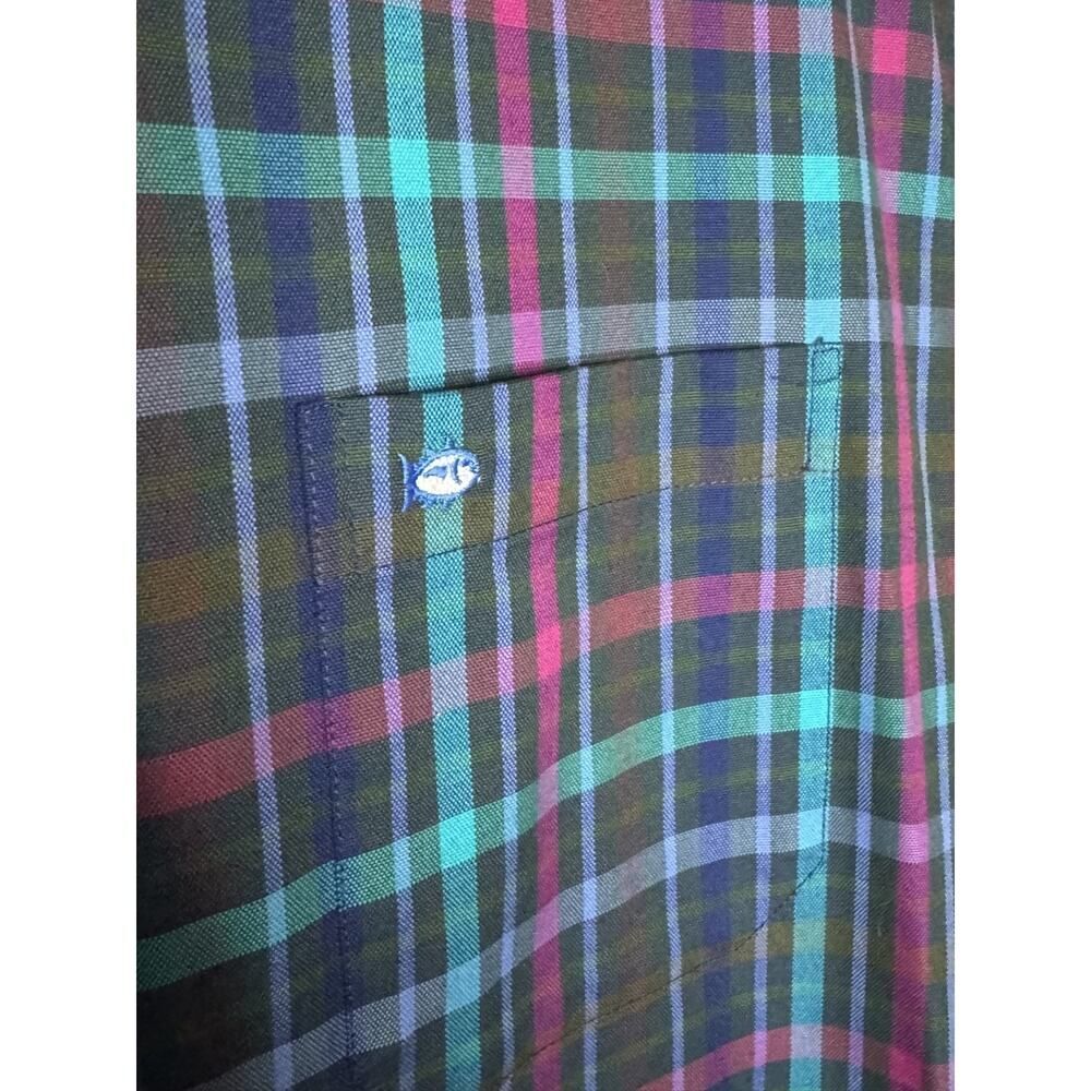 Southern Tide Button Down Shirt Classic Fit Plaid Blue Purple Green LG Cotton - Picture 9 of 9